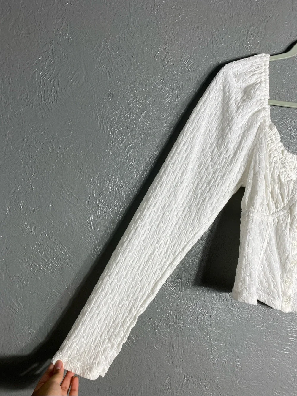 Free People Peasant Crop Top XL Ivory Square Neck Textured Milkmaid Blouse